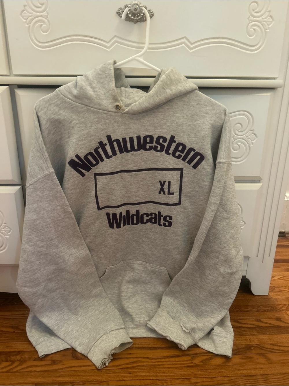 Vintage Northwestern Wildcats Gray Hooded Sweatshirt - XL